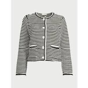 NWT Free Assembly | Black + White Striped Crochet Trim Cardigan | Size Small